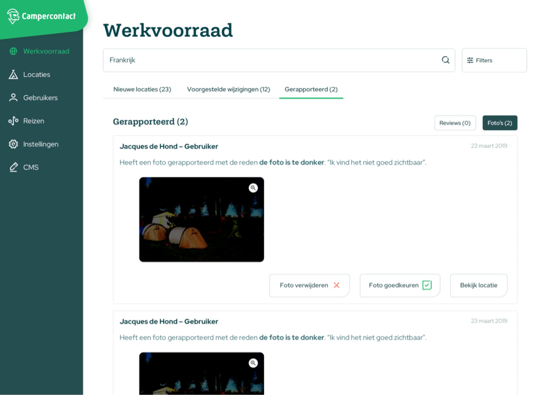 Vrijwilligers interface Campercontact