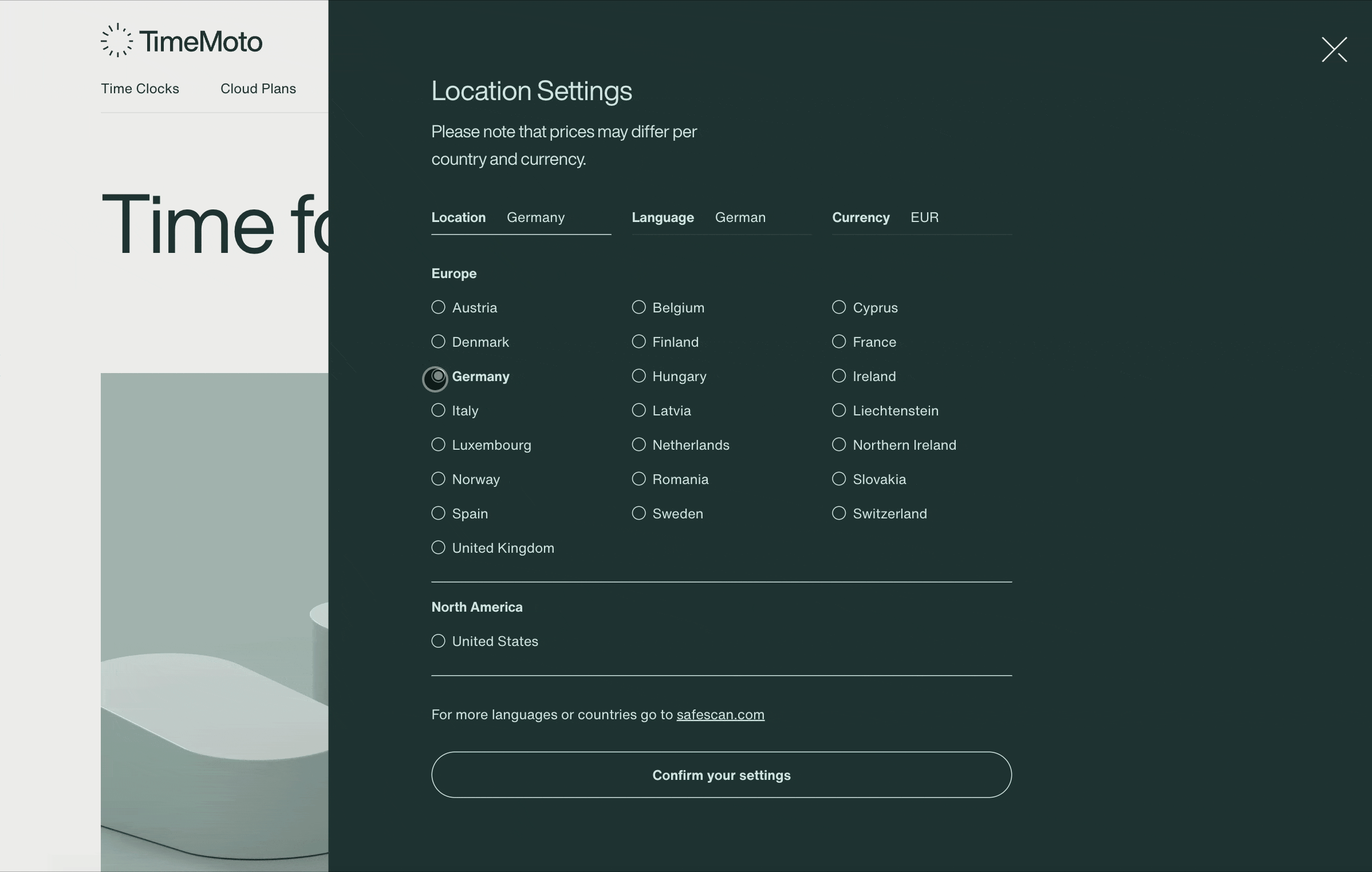 timemoto-multi-lingual Menu selection of the multi lingual options
